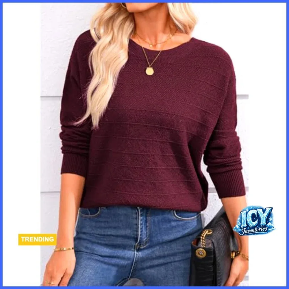 Long Sleeve Knit Pullover Sweater with Back Bow Knot Detail